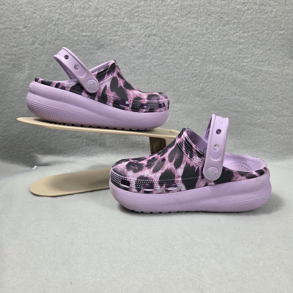 Crocs Kids Classic Cutie Clog Purple Leopard Print Platform Sandals Size C12